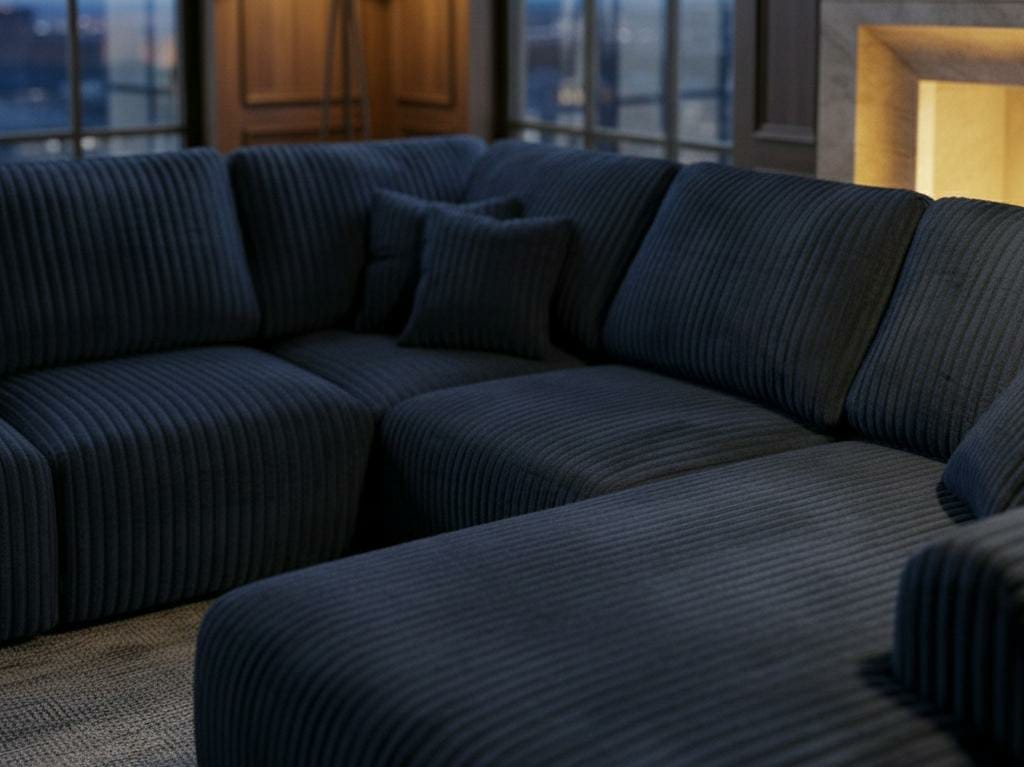 Blue  U Corner seater mix Polyester Fbric sofa set Vinci