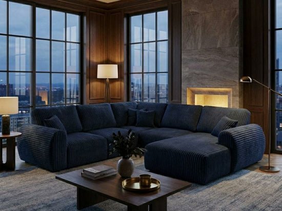 Blue  U Corner seater mix Polyester Fbric sofa set Vinci