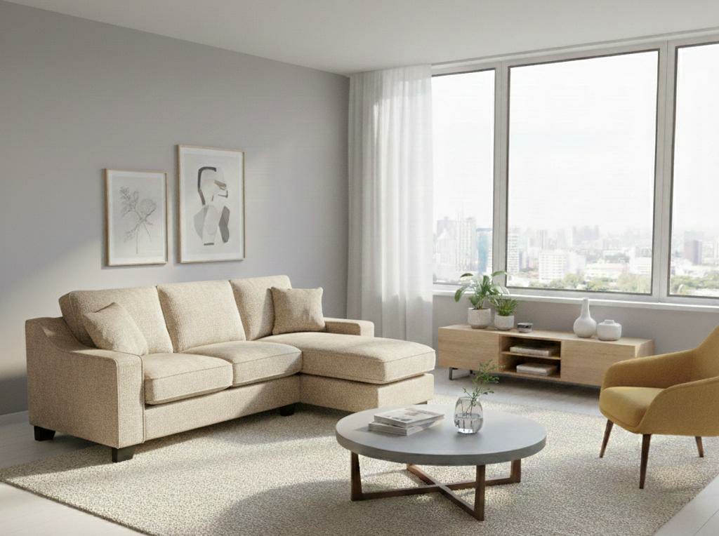 Beige  Polyester Fabric corner  2C2 sofa  set NABRASKA Sofa