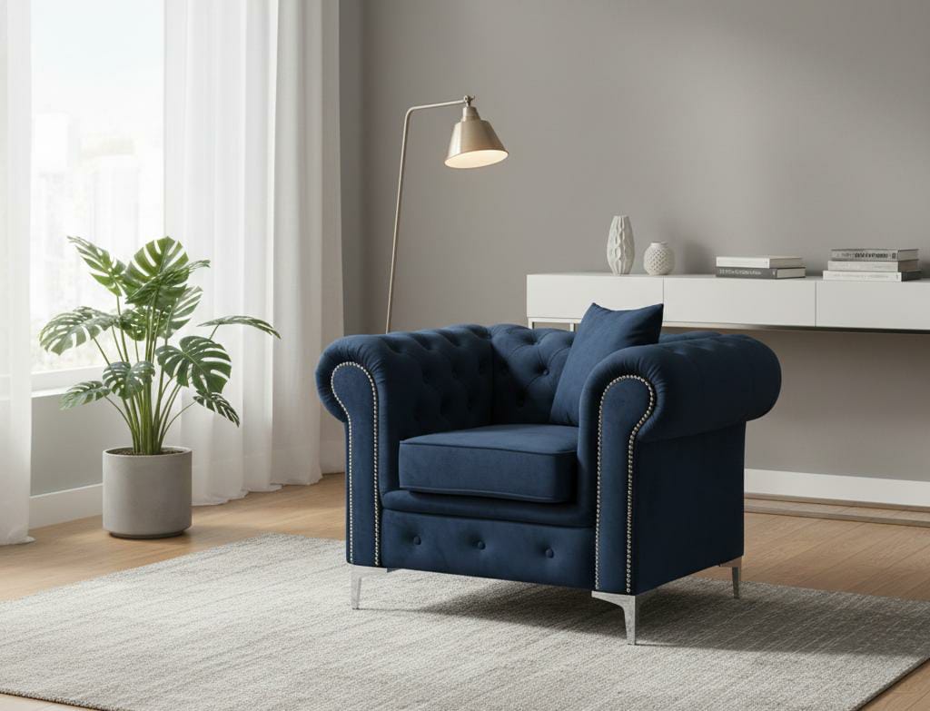 Blue velet   1 seater sofa   chesterfiled sofa  ROMA