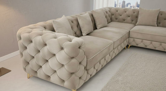 Cream Bovine leather Fabric Corner sofa ALICE CORNER SET