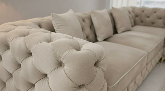 Cream Bovine leather Fabric Corner sofa ALICE CORNER SET