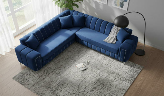 Navy Blue Velvet Corner sofa DOLLAR CORNER SET
