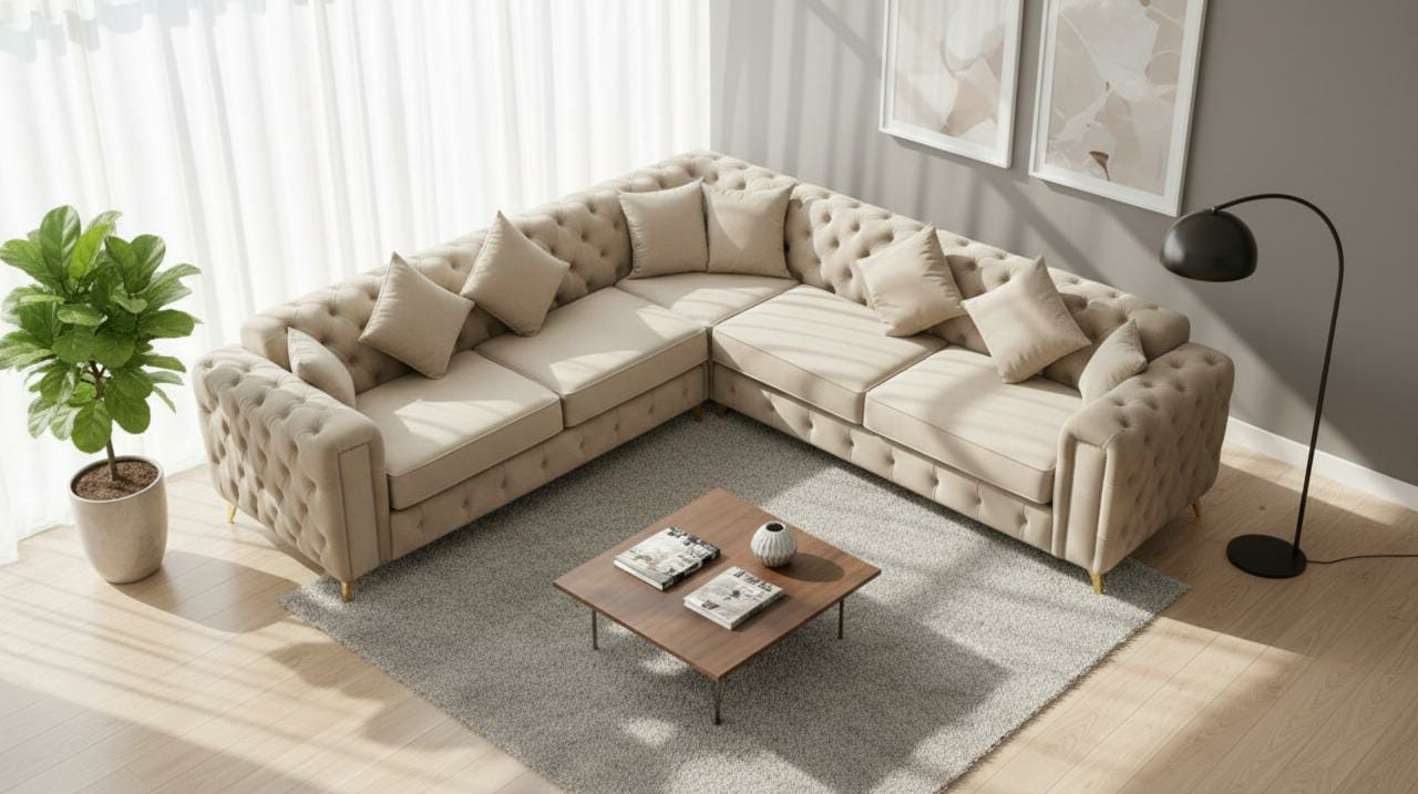 Cream Polyester Fabric Corner sofa NORA CORNER SET