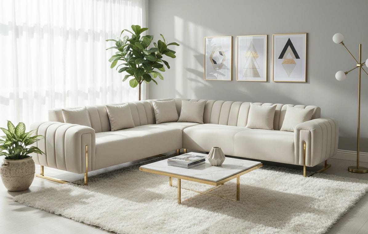 White Polyester  Fabric Corner sofa LUX CORNER SET