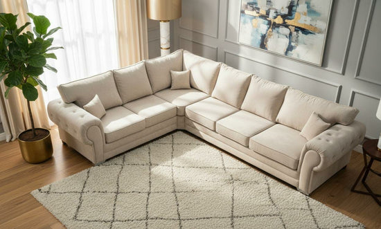 Cream Polyester Fabric Corner sofa VERONA CORNER SET