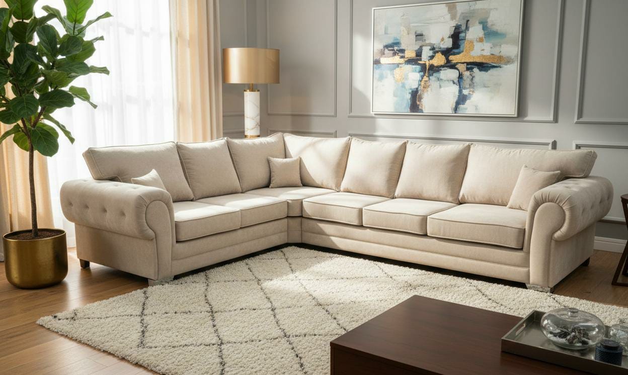 Cream Polyester Fabric Corner sofa VERONA CORNER SET