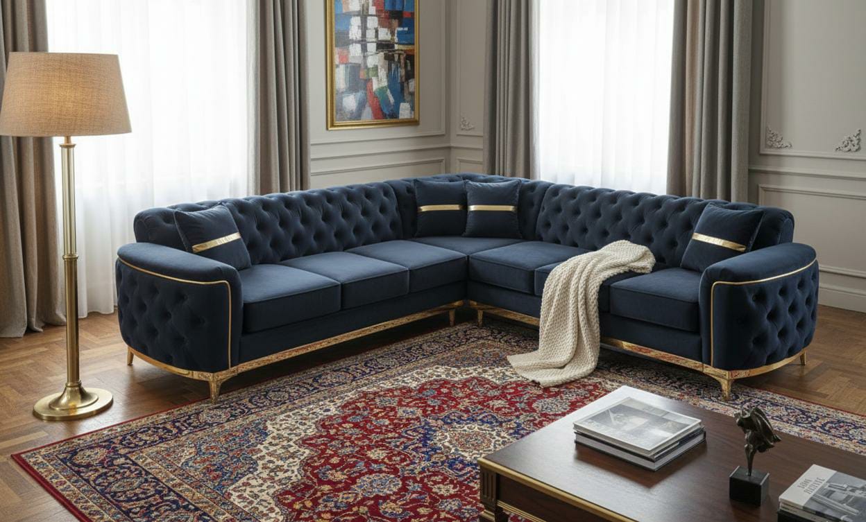 Black  Polyester Fabric Corner sofa ROYAL CORNER SET