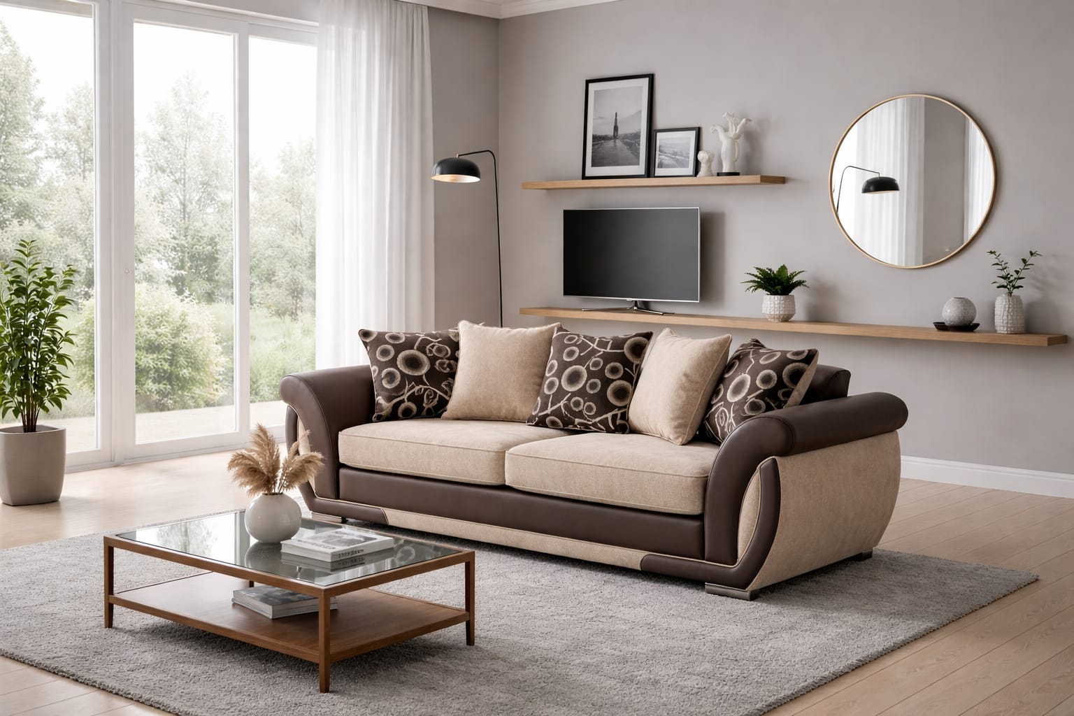 Brown 3 Seater seater mix Polyester Fbric sofa set Shannon