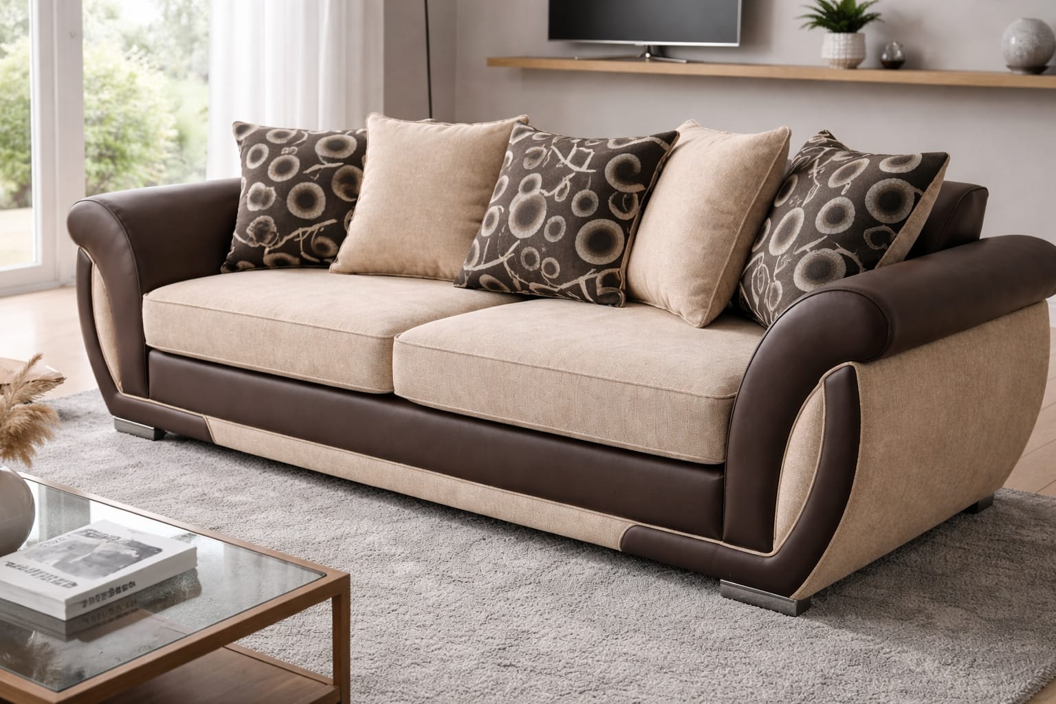 Brown 3 Seater seater mix Polyester Fbric sofa set Shannon