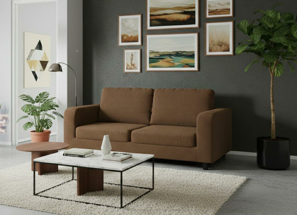 Brown 2 Seater seater mix Polyester Fbric sofa set Box
