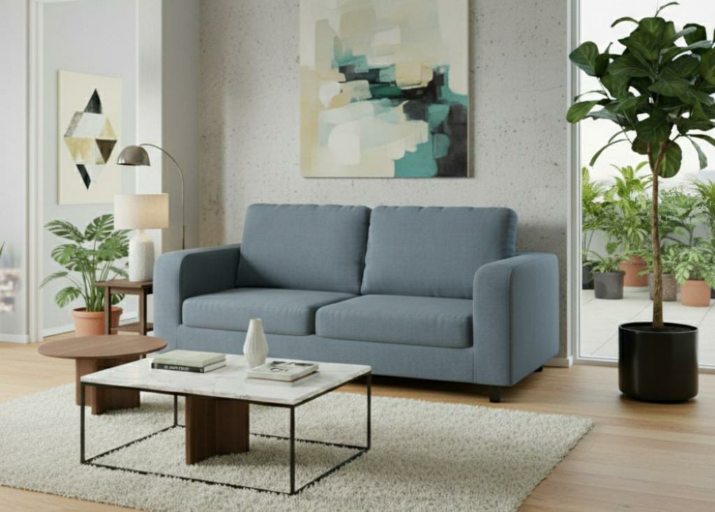 Blue 2 seater mix Polyester Fabric  Sofa  BOX