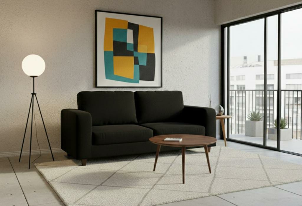 Black 3 Seater seater mix Polyester Fbric sofa set Box