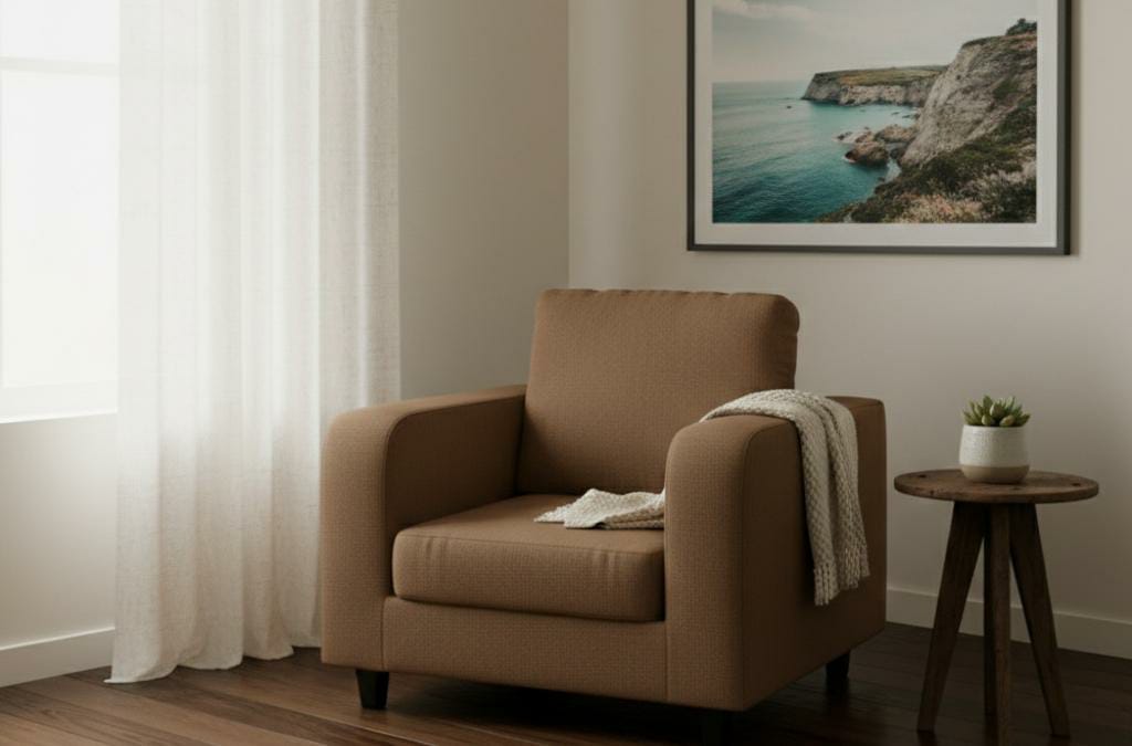 Brown  1 seater mix Polyester Fabric Sofa BOX