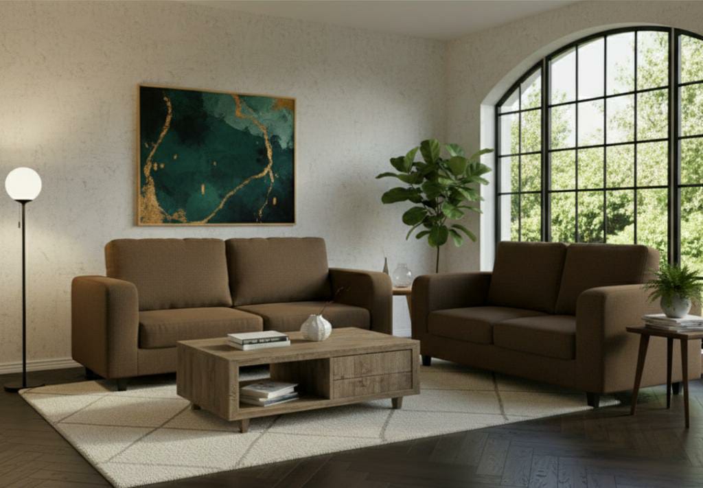 Brown 3+2 seater mix Polyester Fbric sofa set Box