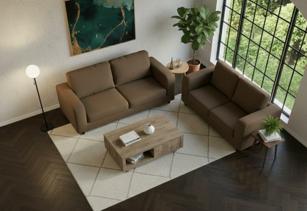 Brown 3+2 seater mix Polyester Fbric sofa set Box