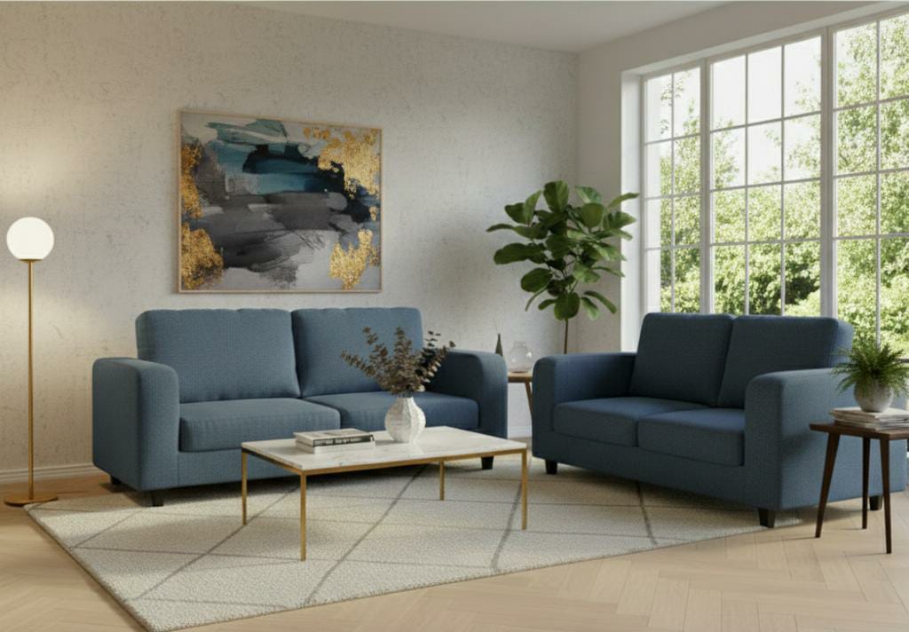 Blue 3+2 seater mix Polyester Fbric sofa set Box