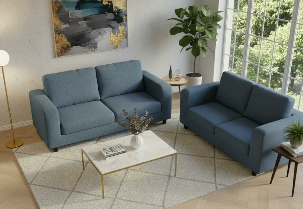 Blue 3+2 seater mix Polyester Fbric sofa set Box