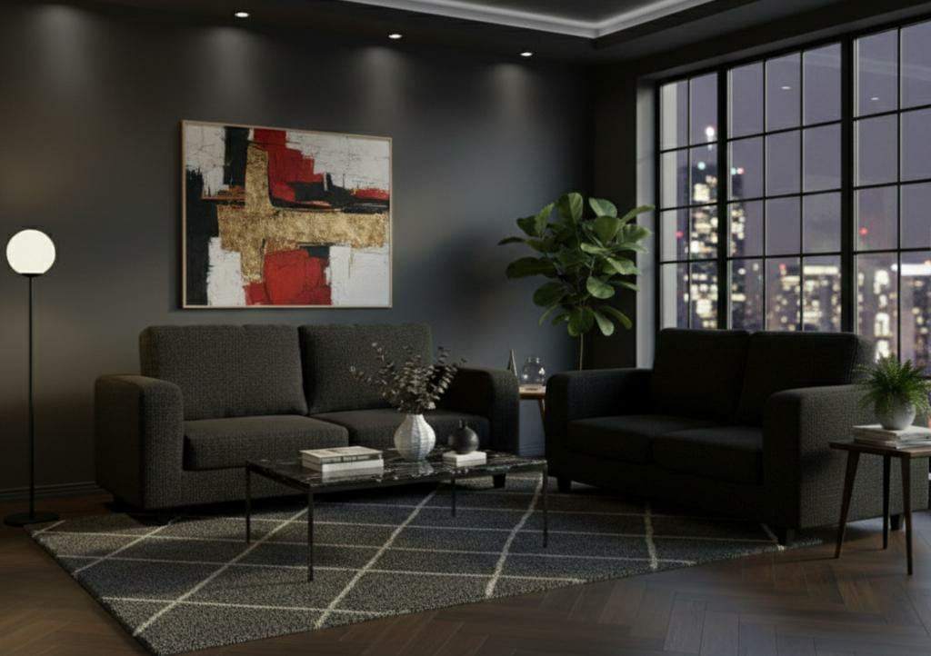 Black 3+2 seater mix Polyester Fbric sofa set Box