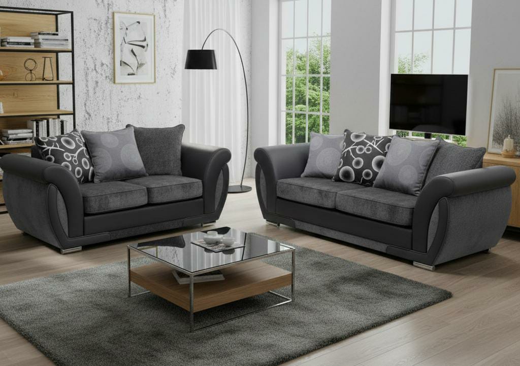 Grey  3+2 Seater mix Polyester Fbric SHANNON Sofa