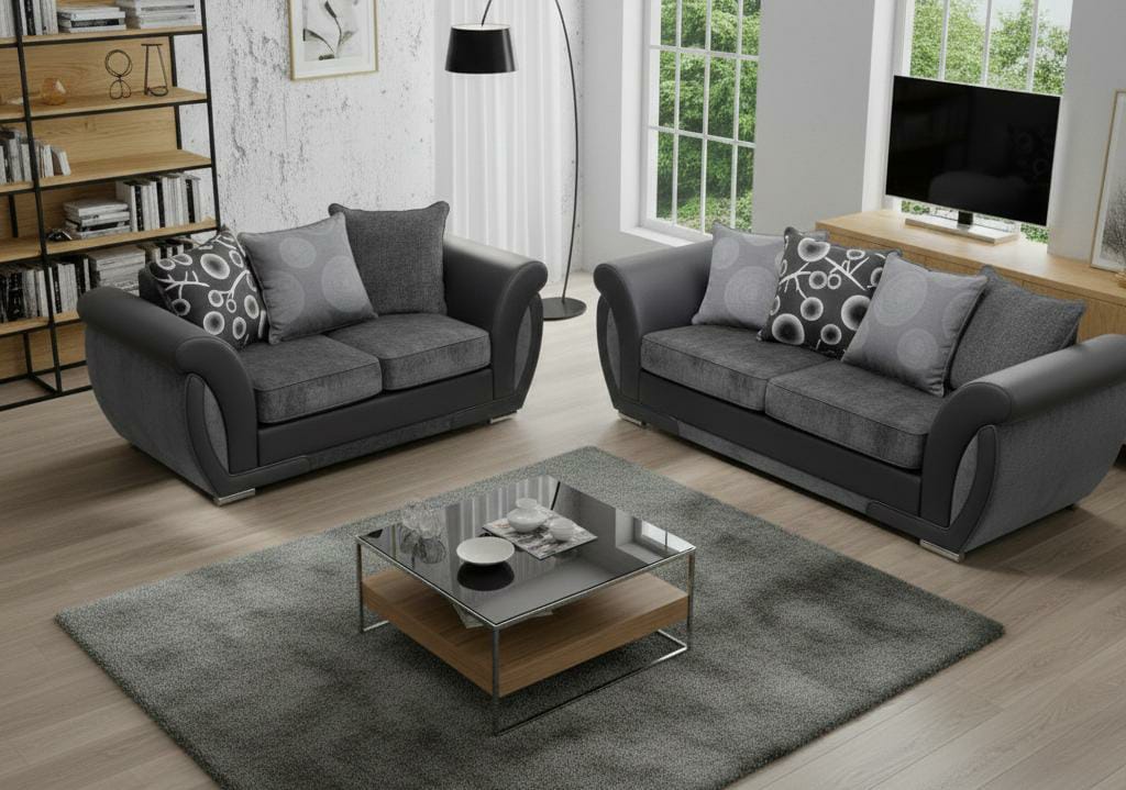 Grey  3+2 Seater mix Polyester Fbric SHANNON Sofa