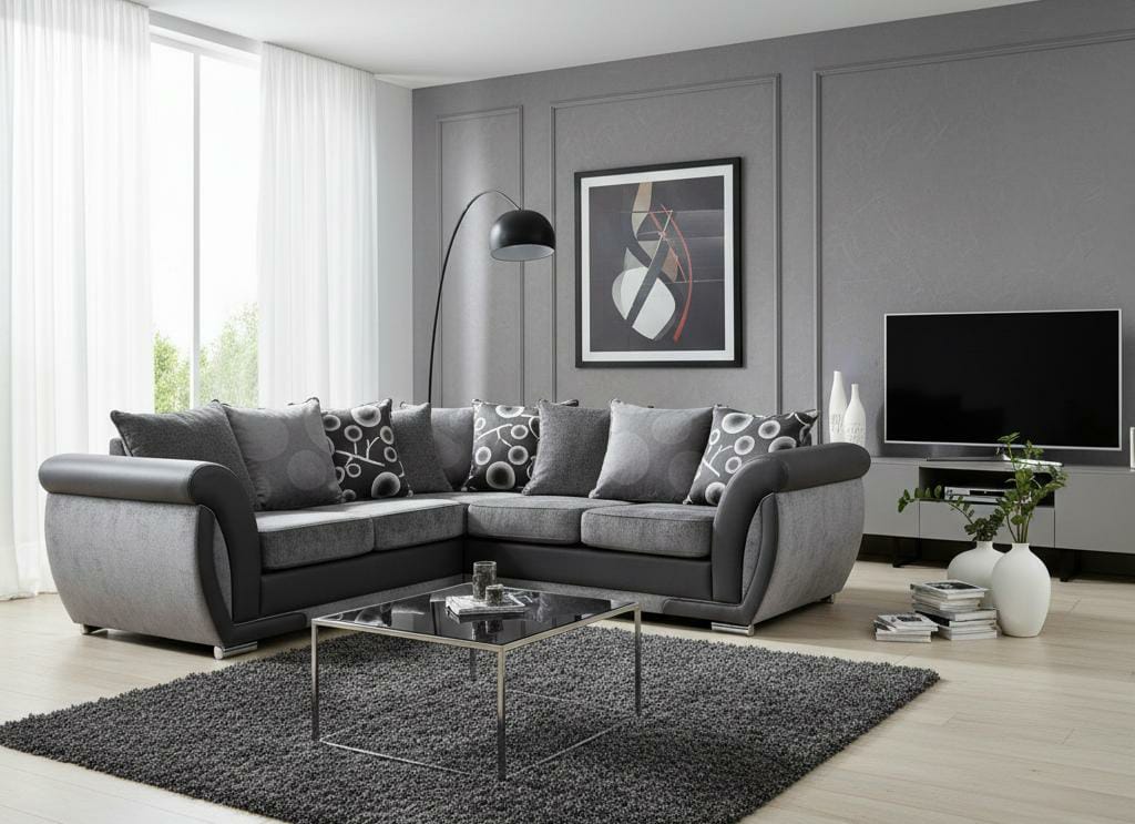 Grey Corner Sofa  Polyester Fabric SHANNON  Fabric SOFA