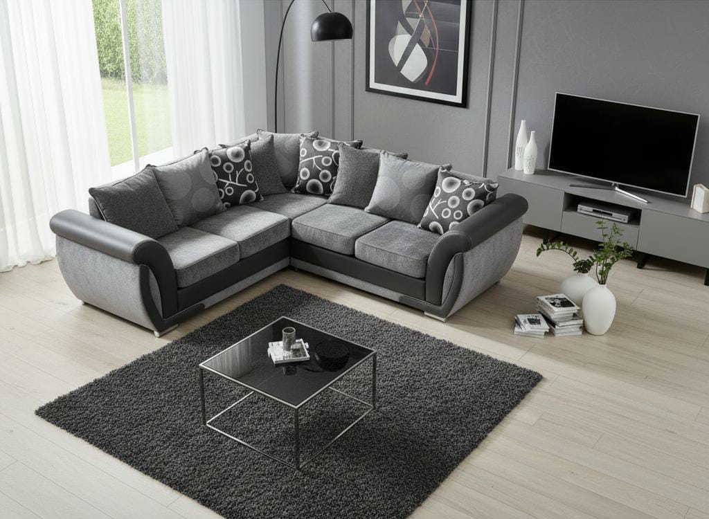 Grey Corner Sofa  Polyester Fabric SHANNON  Fabric SOFA