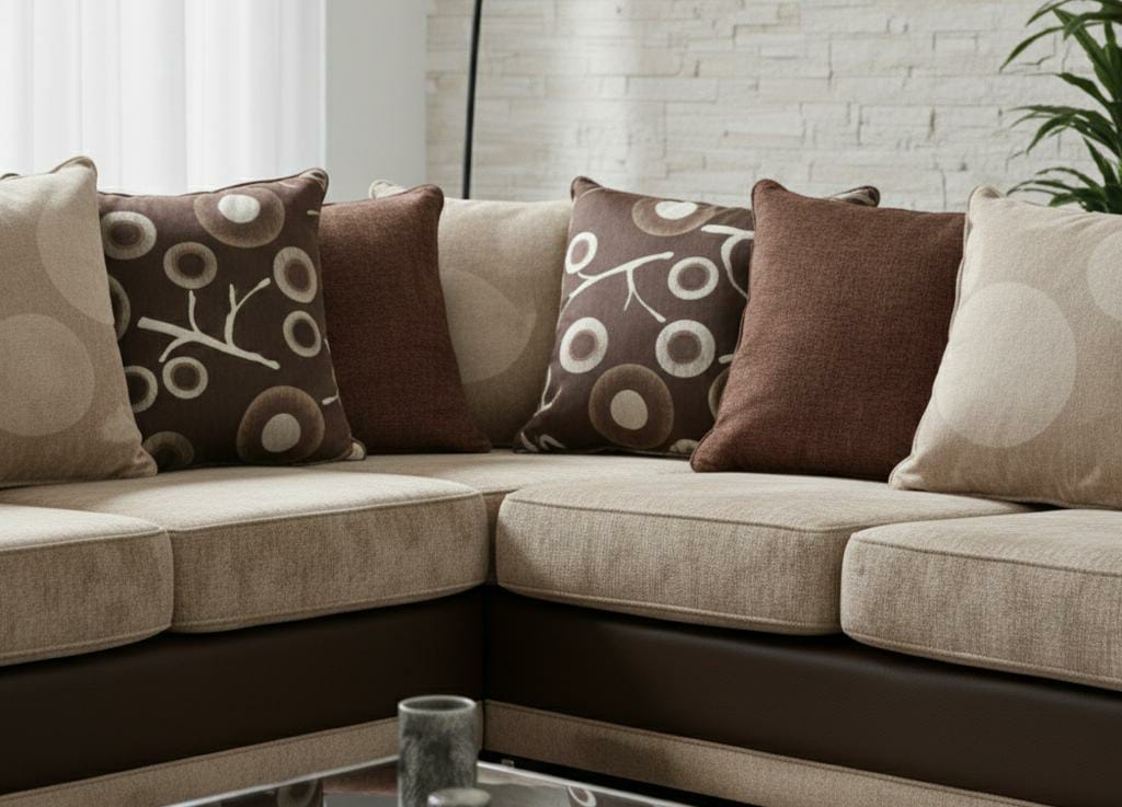 Brown Corner seater mix Polyester Fbric sofa set Shannon