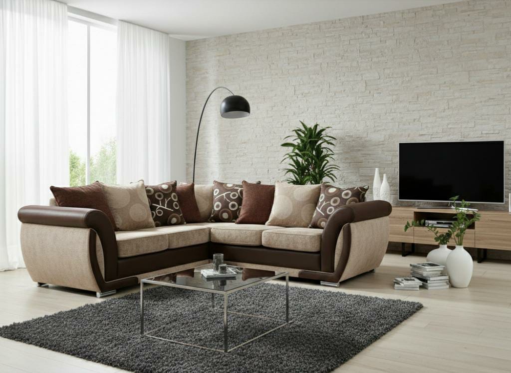 Brown Corner seater mix Polyester Fbric sofa set Shannon