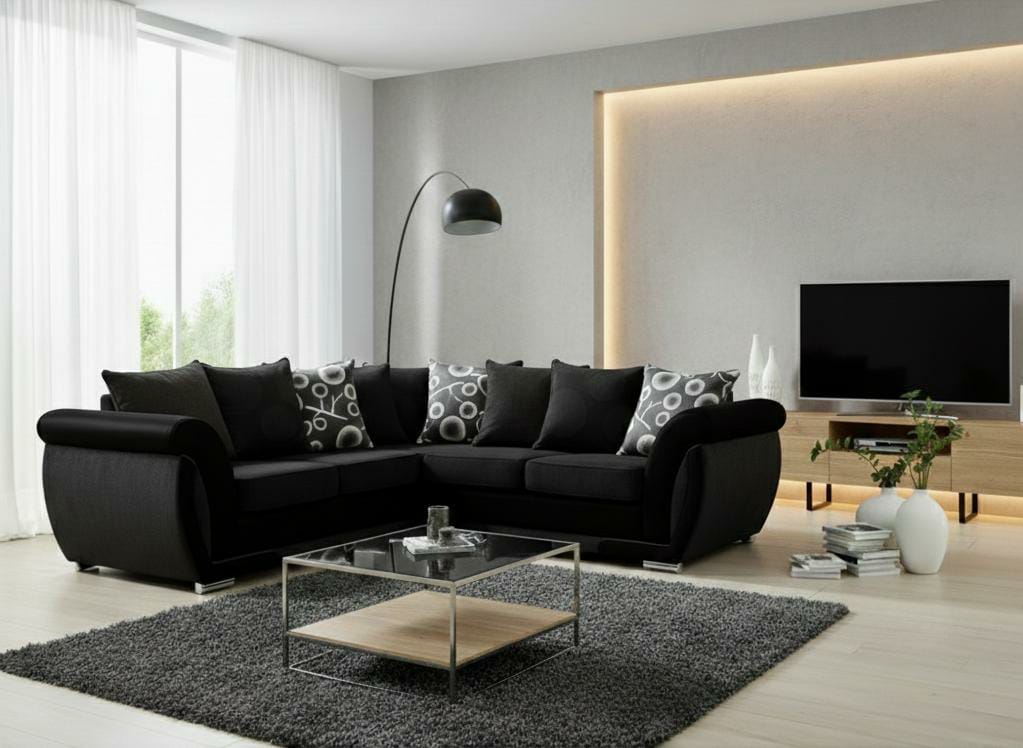 Black  Corner seater mix Polyester Fbric sofa set Shannon