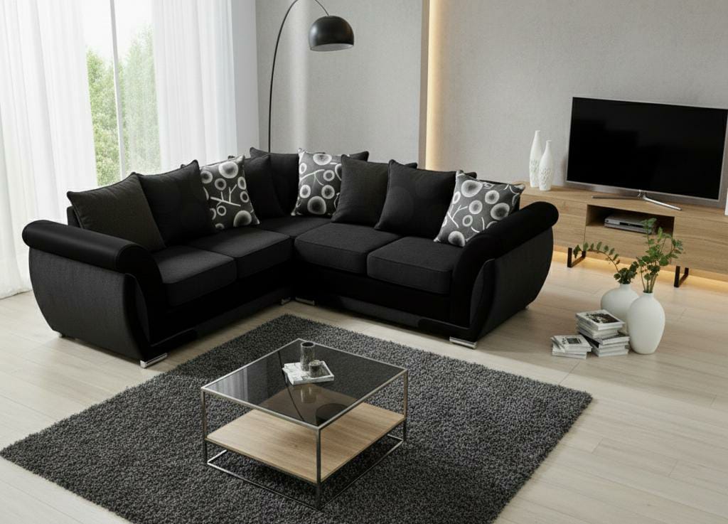 Black  Corner seater mix Polyester Fbric sofa set Shannon
