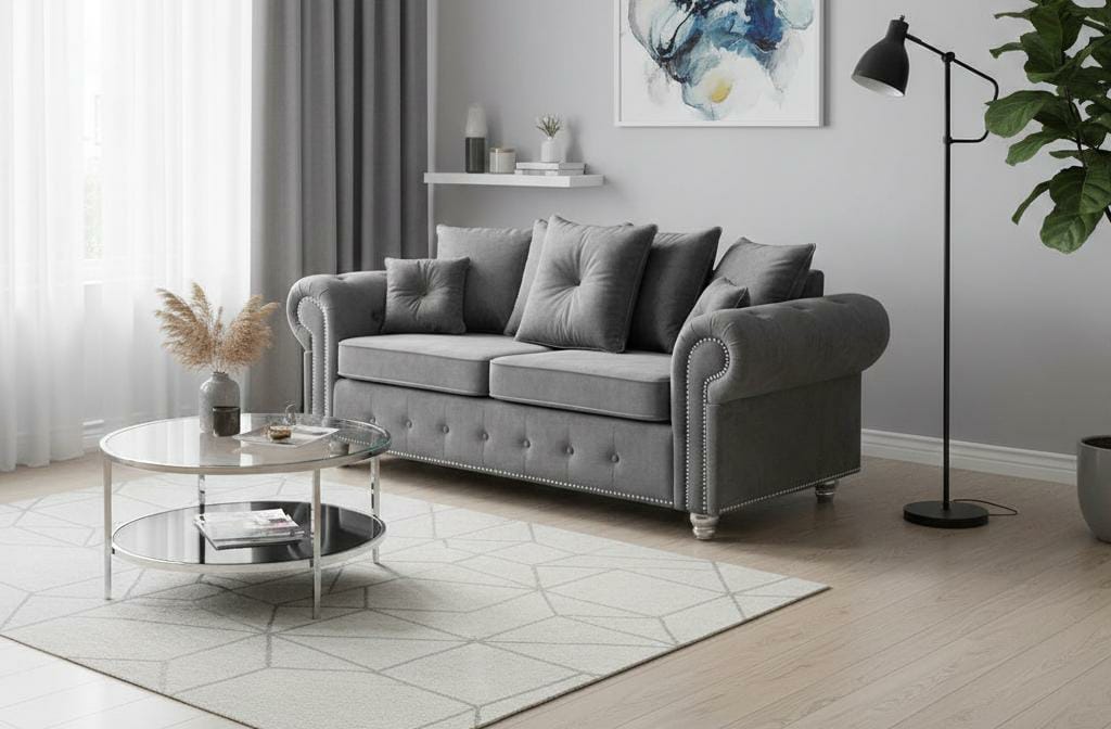 Grey 2 Seater seater Chenille Fbric sofa set Olimpia