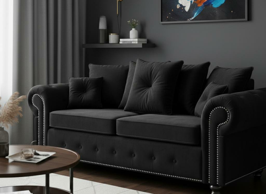 Black 3 Seater seater Chenille  Fbric sofa set Olimpia