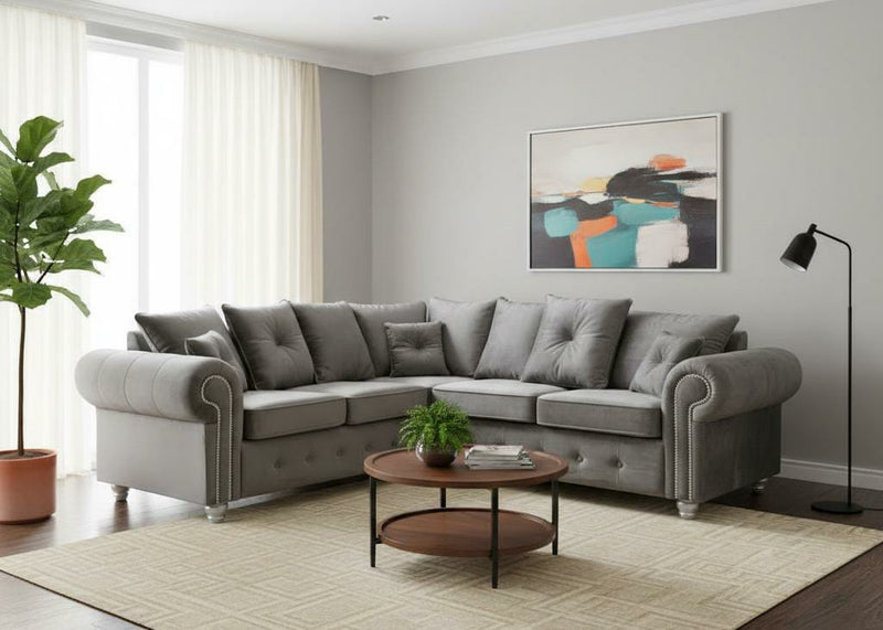 Grey  Corner seater Chenille  Fbric sofa set Olimpia