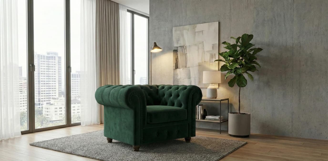 Dark Green 1 Seater Sofa Plush Velvet Fabric Infinity Sofa