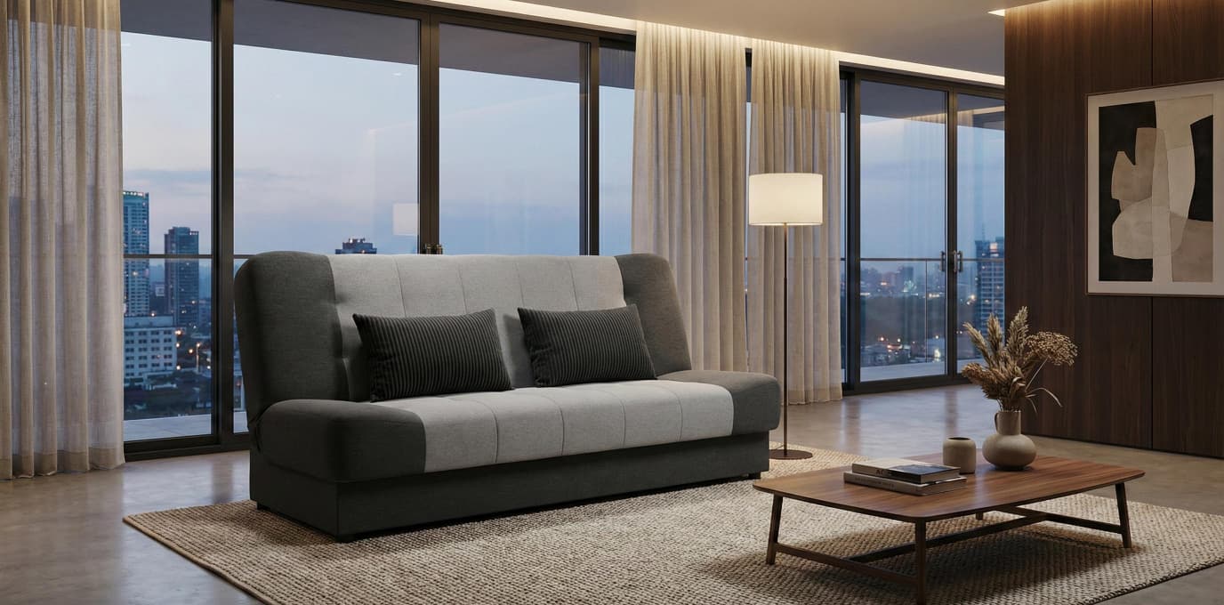 Dark Grey Sofabed Polyester Fabric Sonia Click Clack Sofa