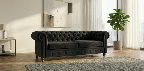 Black 3 Seater Sofa Plush Velvet Fabric Sofa Infinity