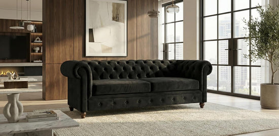 Black 2 Seater Sofa  Plush Velet Fabric Sofa Infinity
