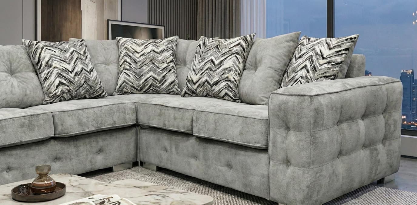 Light Grey Corner Sofa Chenille Fabric Sofa Lisbon