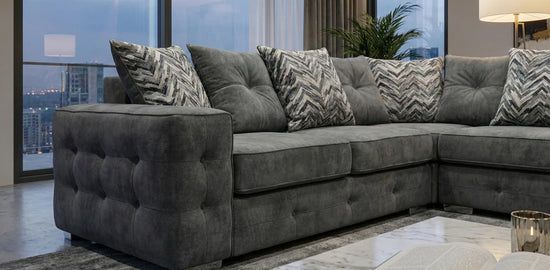 Dark Grey Corner Sofa Chenille Fabric Sofa Lisbon