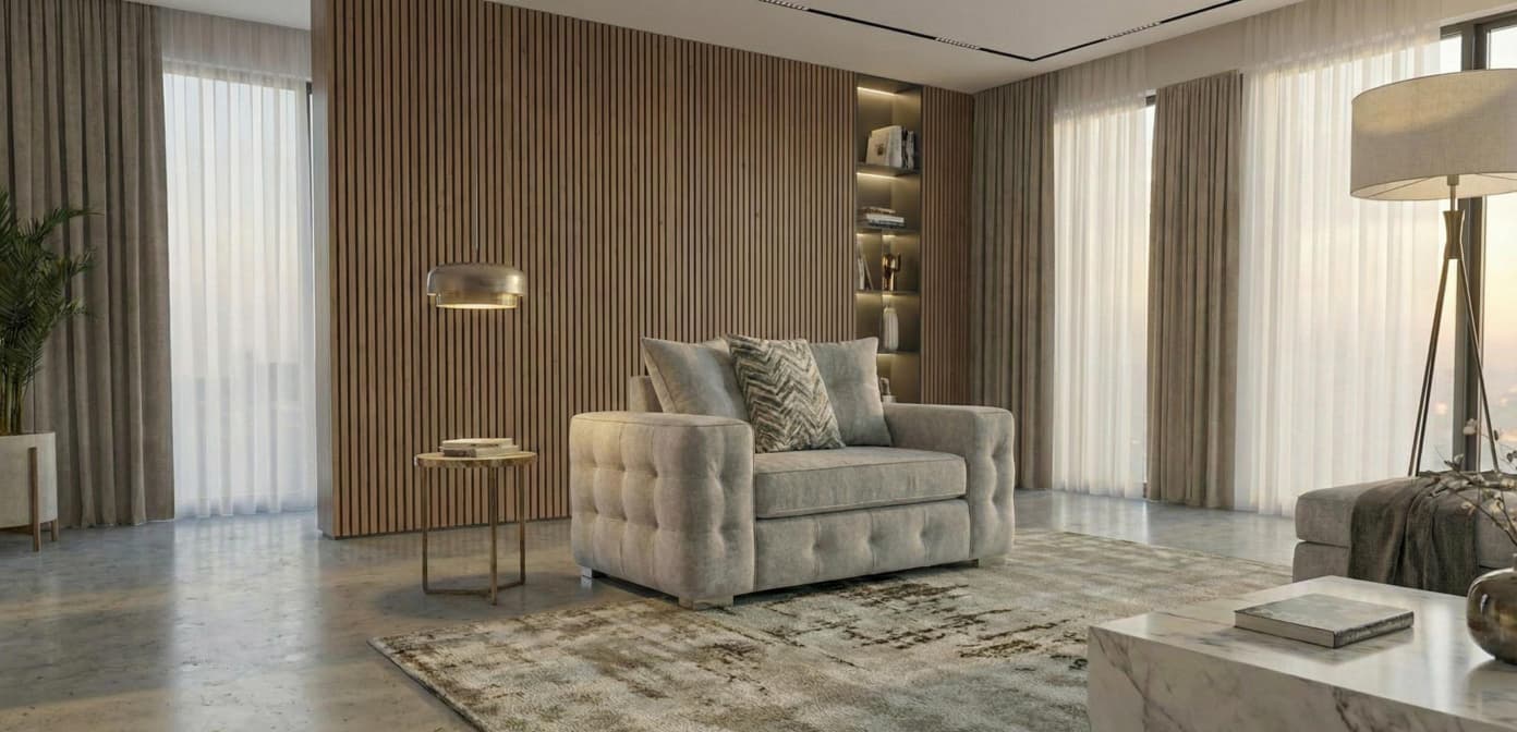 Light Grey 1 Seater Sofa Chenille  Fabric Sofa Lisbon