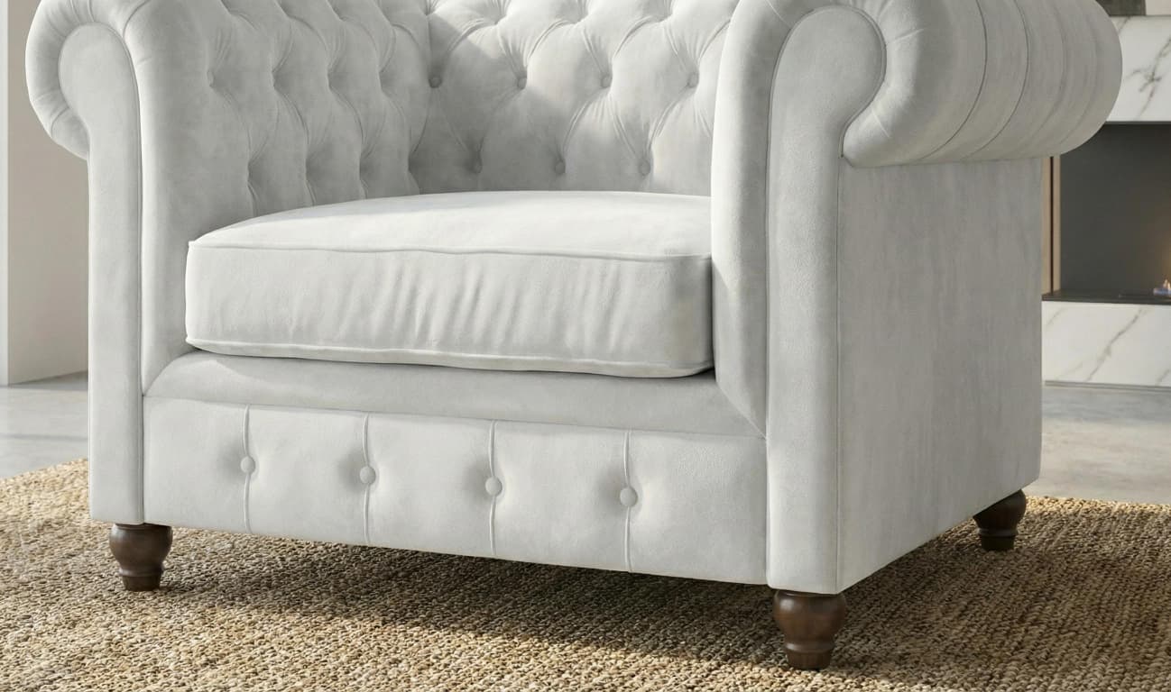 White 1 Seater Sofa  Plush Velet Fabric Sofa Infinity