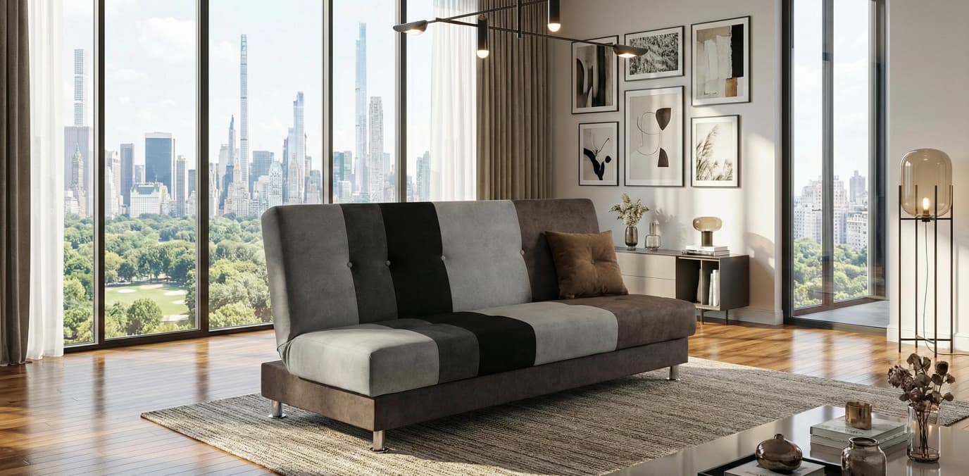Black Brown  Sofabed Polyester Fabric Avesta Click Clack Sofa