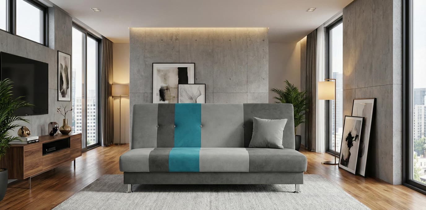 Grey Blue  Sofabed Polyester Fabric Avesta Click Clack Sofa