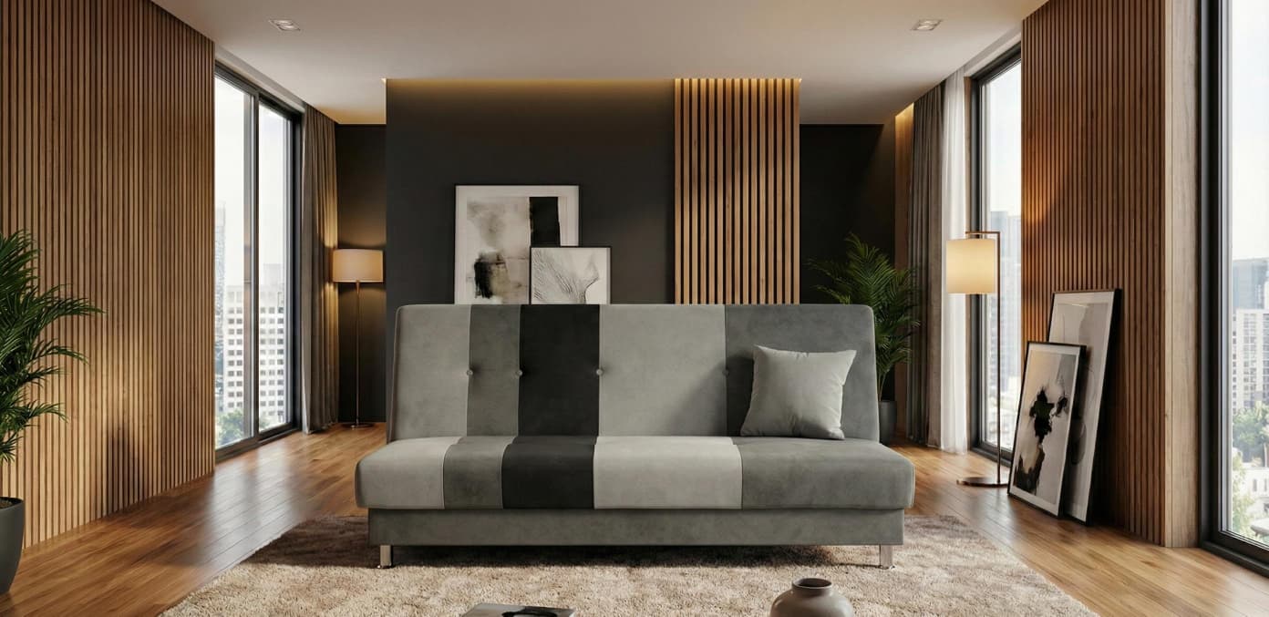 Grey Black Sofabed Polyester Fabric Avesta Click Clack Sofa