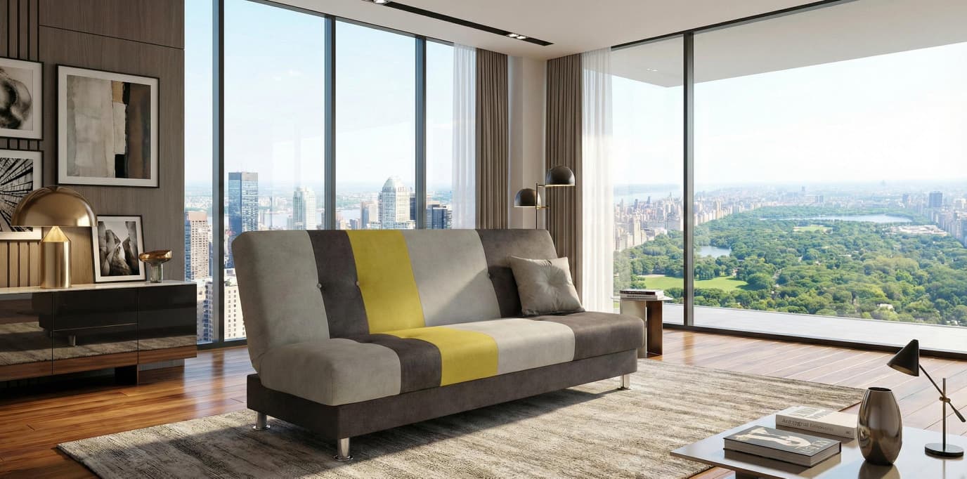 Yellow Sofabed Polyester Fabric Avesta Click Clack Sofa