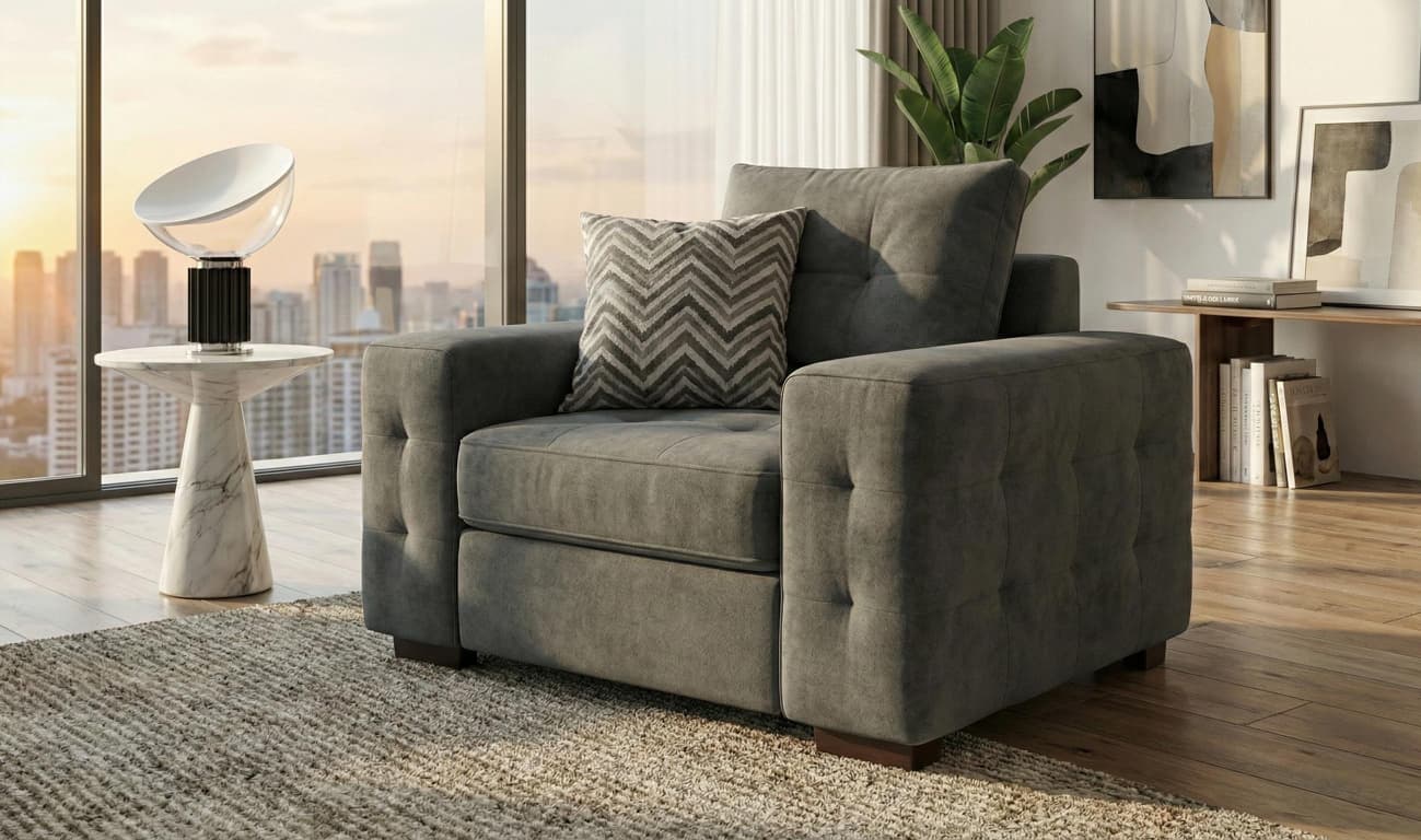 Dark Grey 1 Seater Sofa Chenille Fabric Sofa Lisbon