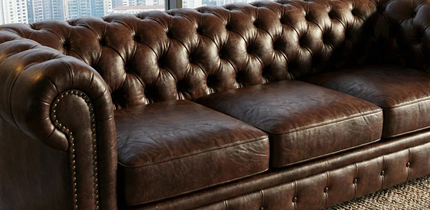 Dark Brown 3 Seater Sofa  Faux Leather Fabric Chesterfield Sofa