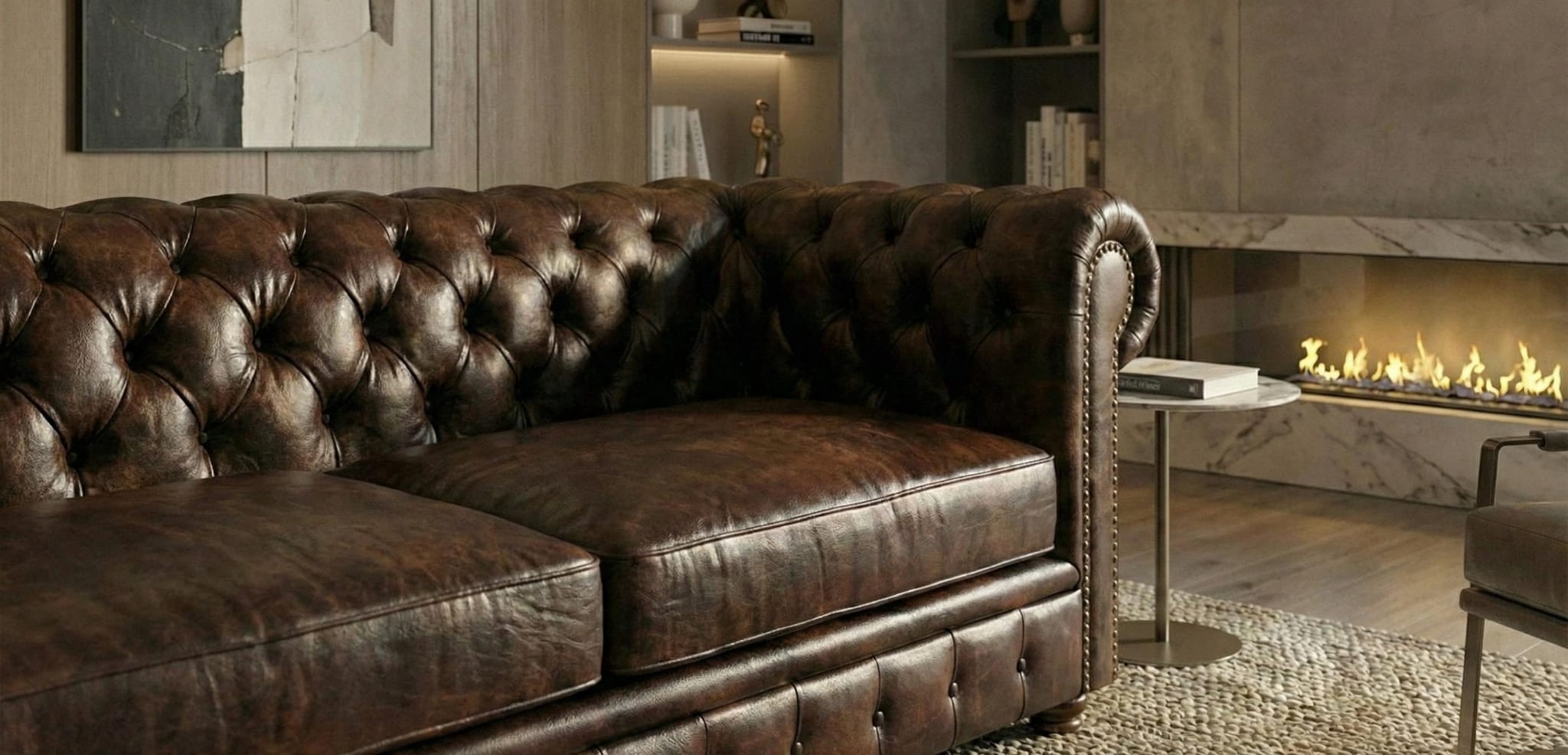 Dark Brown 2 Seater Sofa Faux Leather Fabric Chesterfield Sofa