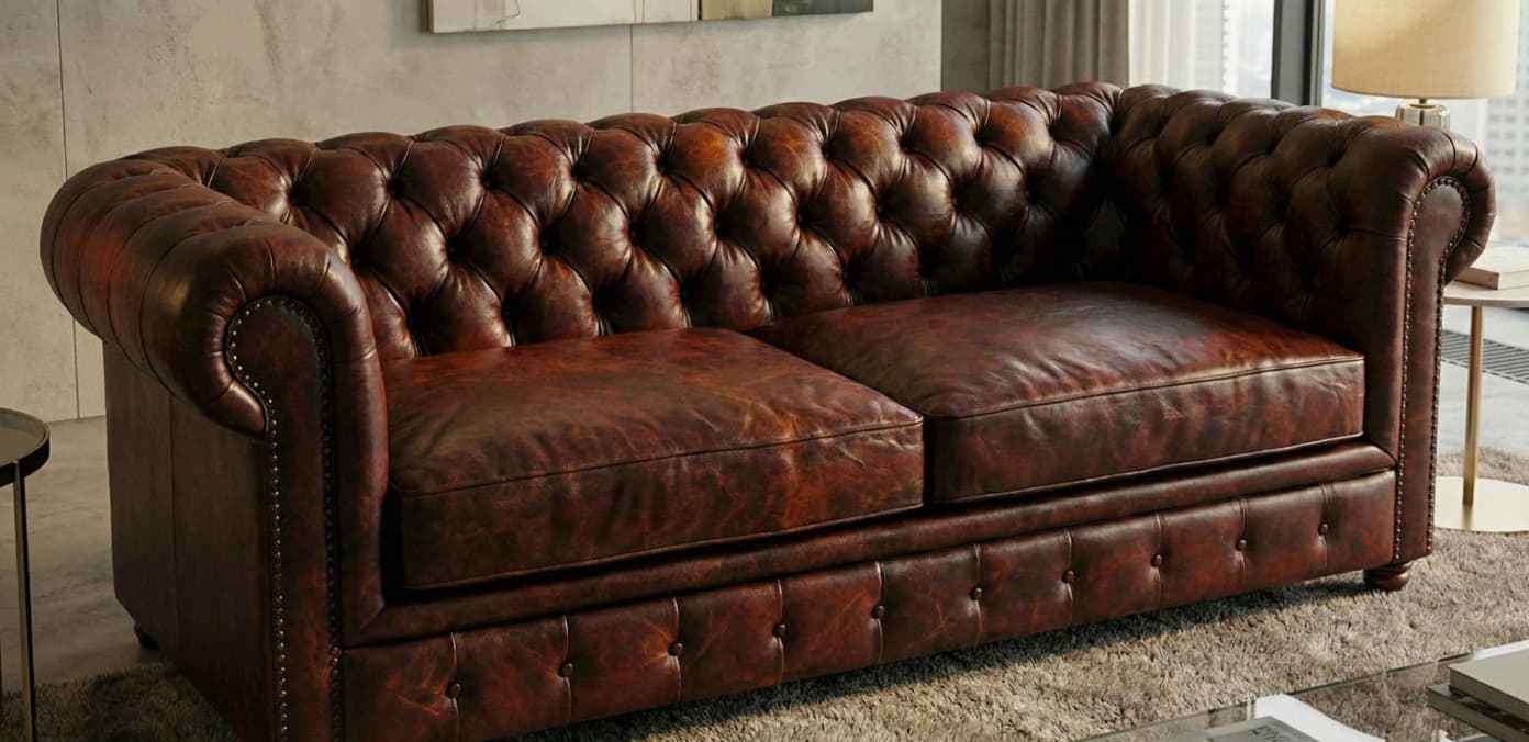Maroon 2 Seater Sofa Faux Leater  Fabric Chesterfield Sofa